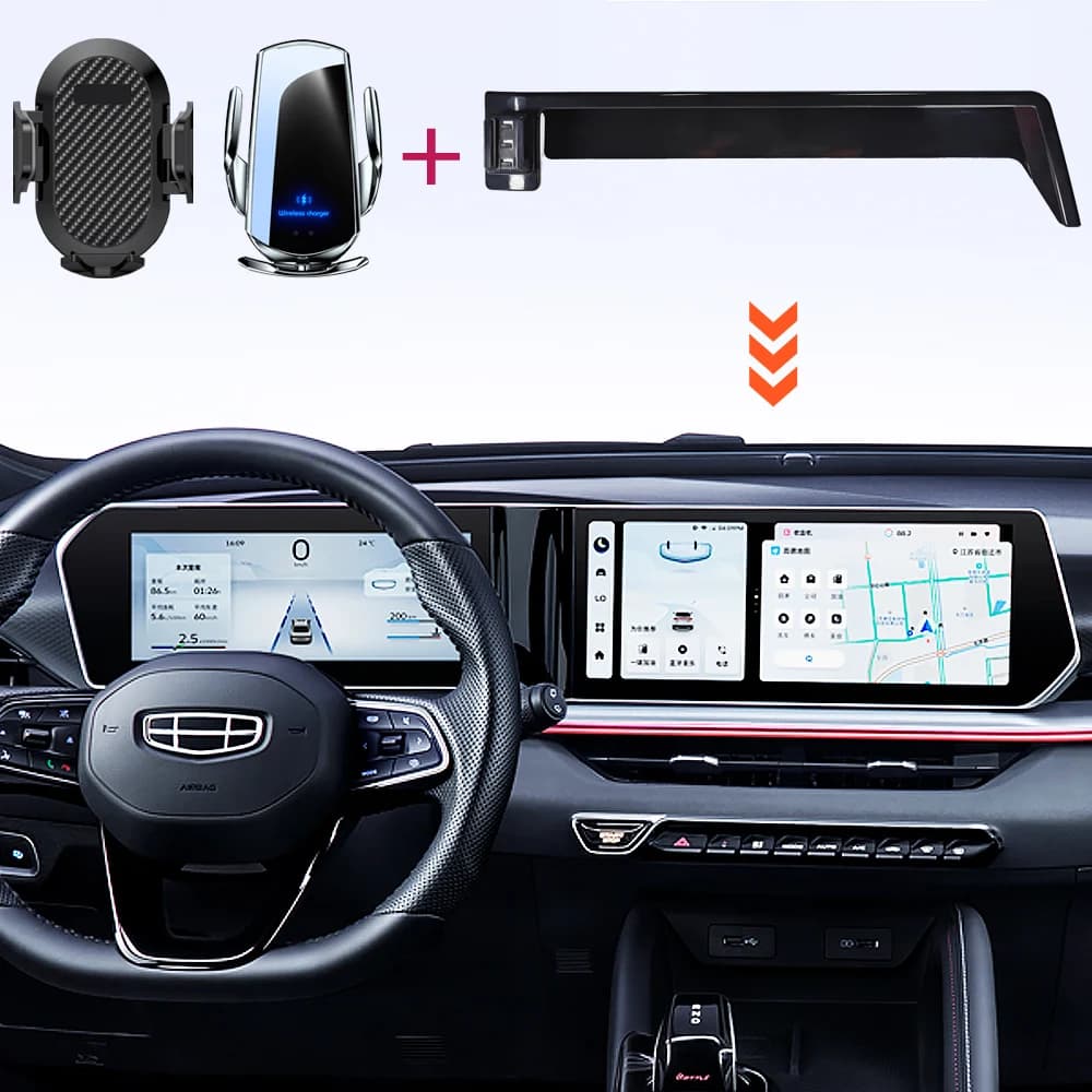 Per Geely Coolray 2023 2024 supporto per telefono schermo Base fissa supporto di ricarica Wireless supporto per telefono cellulare scatola di immagazzinaggio per occhiali da auto