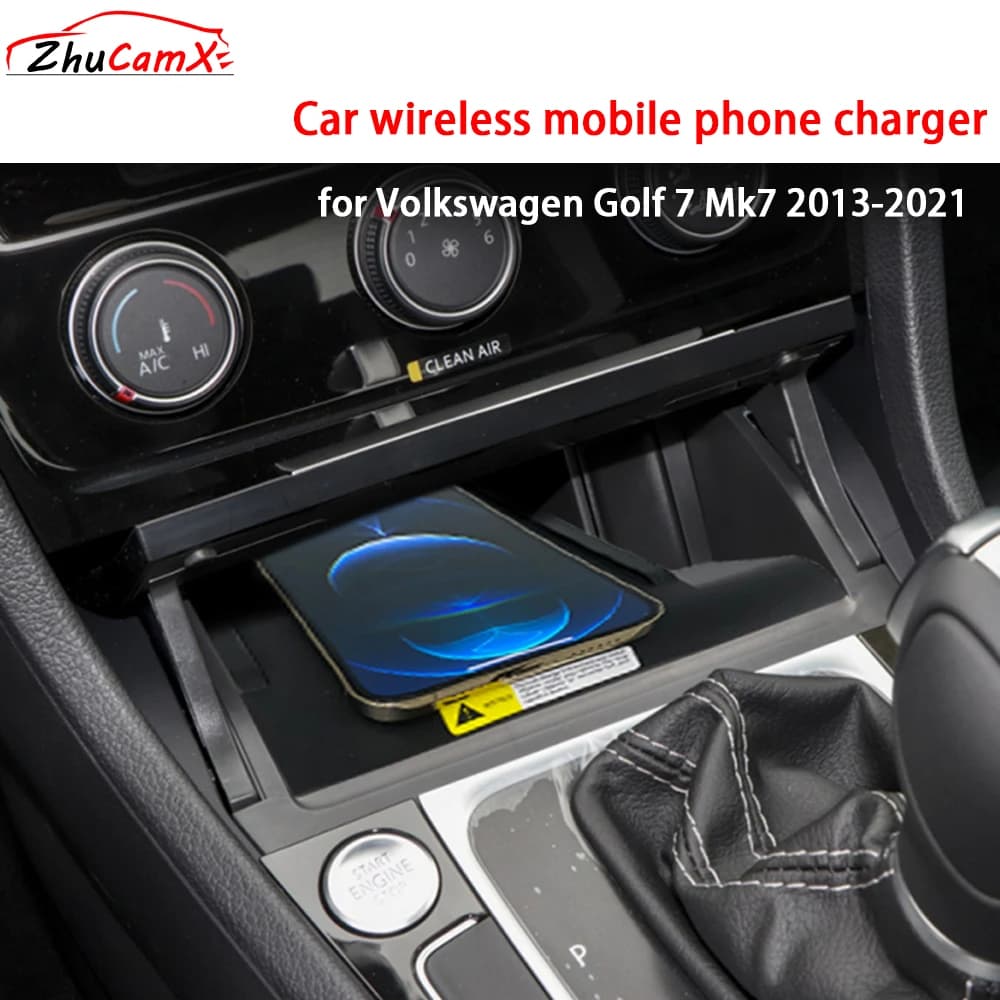 Per Volkswagen Golf 7 Mk7 2013-2021 Console centrale di archiviazione Caricatore per telefono cellulare wireless 18W iPhone Magsafe Pannello di ricarica rapida