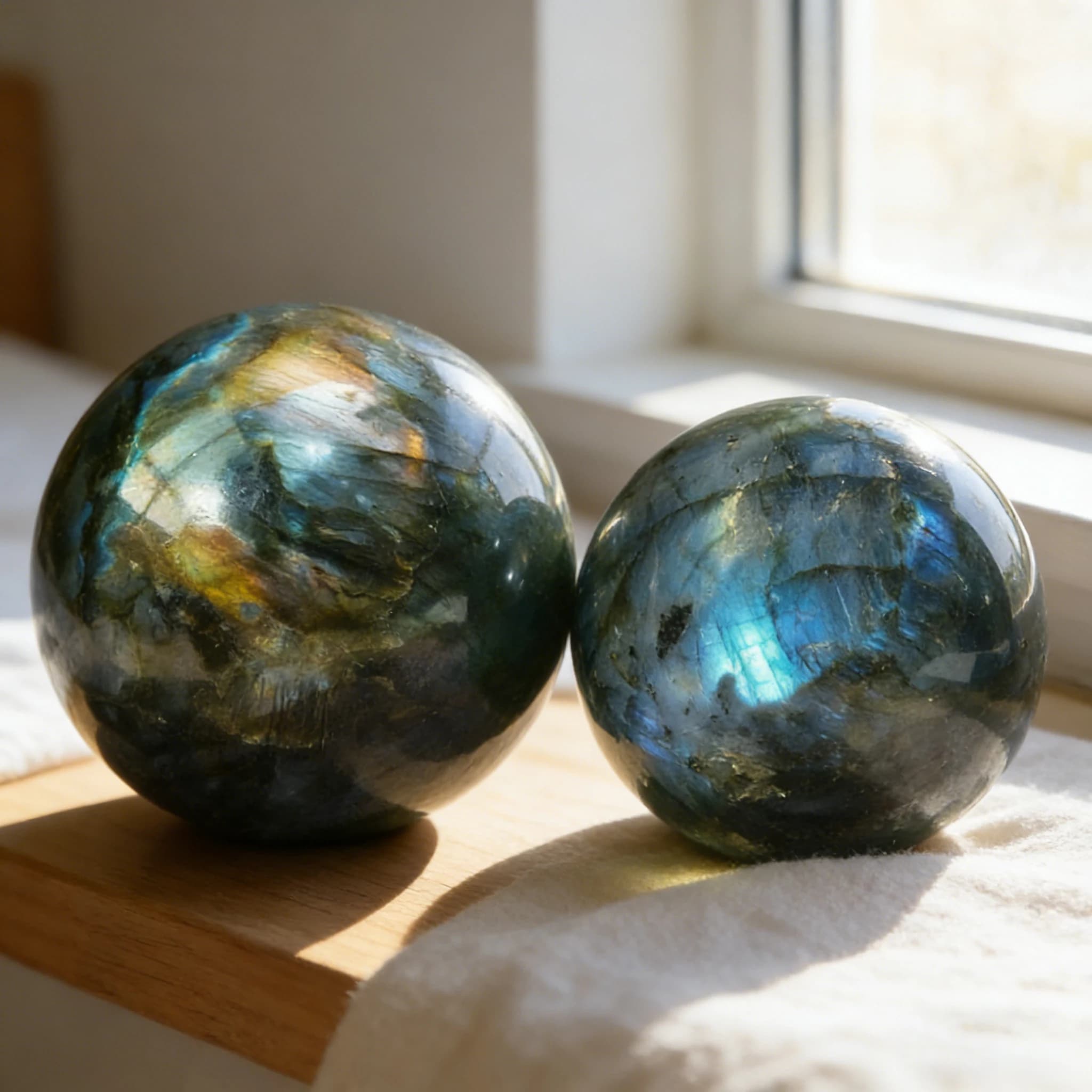 Sfera di cristallo labradorite Star-Fall Iris Decorazione Zen di nicchia liscia opaca unica