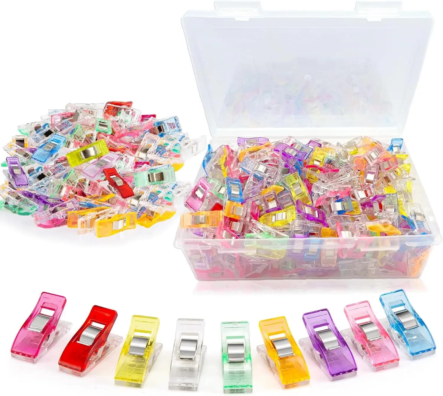 200 Pezzi di Clip per Quilting con Scatola Portaoggetti, Clip Colorate per Tessuti da Cucito per Misurazioni e Lavori Artigianali Multiuso