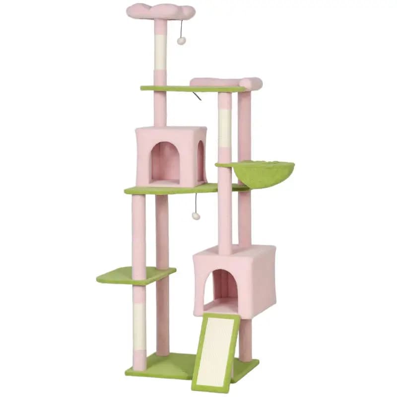 PawHut Albero per Gatti a Forma di Fiore da 188 cm, Grande Torre per Gatti con Tiragraffi e Tappetino per Gatti da Interno, Rosa