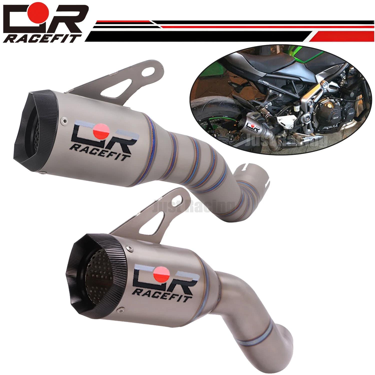 Titanium Alloy Exhaust System Mid Link Muffler Carbon Pipe For Kawasaki Z900 2017-2025