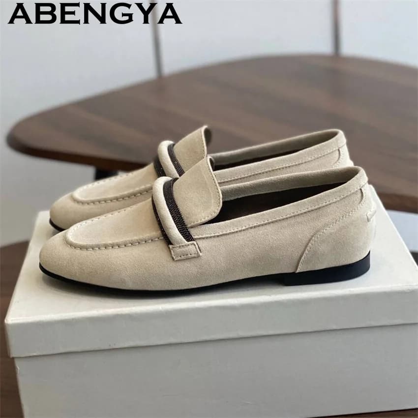 2025 Women's Shoes 100% Nude Shoes Low Leather Moccasins Casual Slip On Women's Low Shoes Moccasins Women's Guide Shoes Mujer