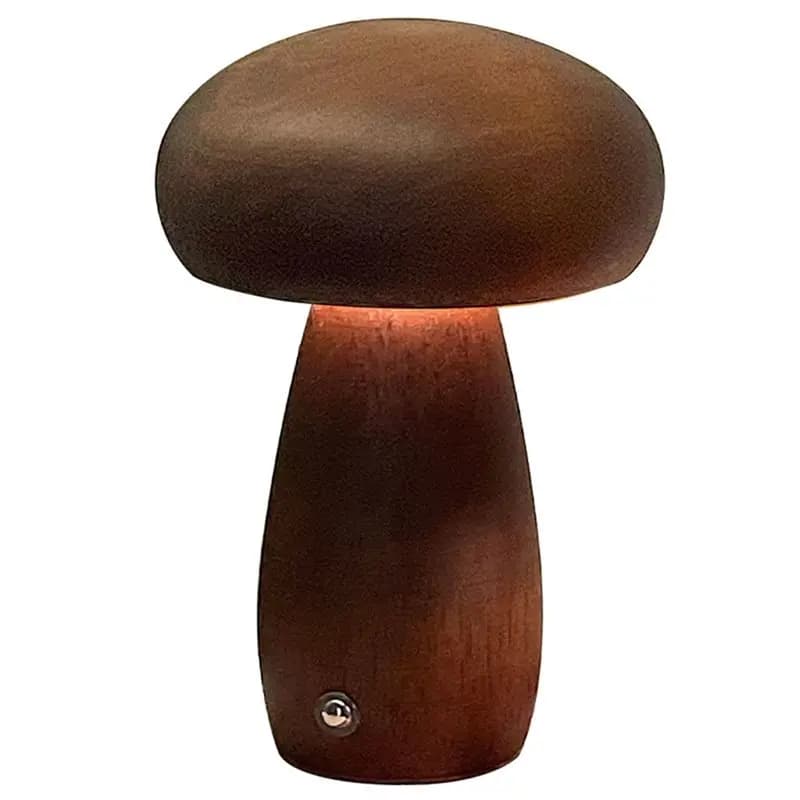 AAAN-USB Night Lamp Rechargeable Wooden Fungus with Touch Switch, Lamp from Comodin in Walnut and beech, Dimmable Hot Desk Light