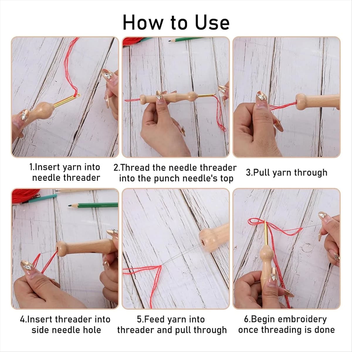 ABNQ 12Pcs Punch Needle Kit, Needles Punch Adjustable Punch Needle Tool Wooden Handle Embroidery Tool Punch Needle Set