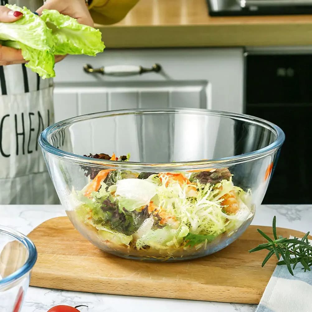 Transparent Glass Bowl for Salad, Flax and Stylish Surface, Fruit and Dessert Bowl, Multipurpose Container for Cooking