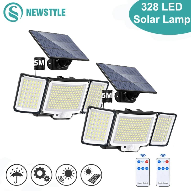 238/328 Lampada solare a LED Lampada da parete per esterni 348 IP65 Faretti impermeabili Lampada Sensore di movimento Solare 3 modalità Lampione stradale Decorazioni da giardino