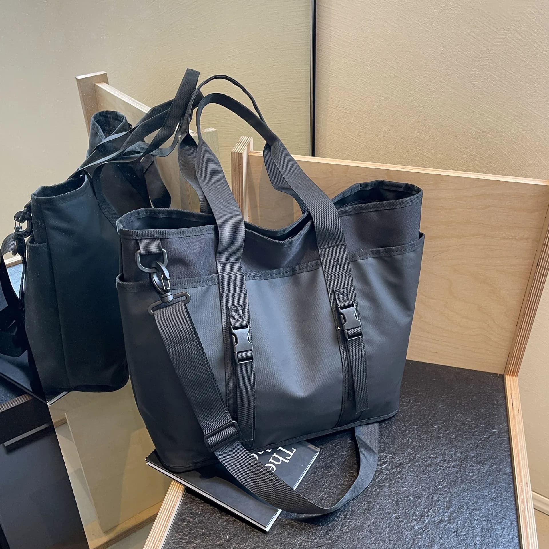 Waterproof Nylon Tote Bag for Women Large Capacity Crossbody Shoulder Handbag Casual Work Travel Purse with Buckle Straps