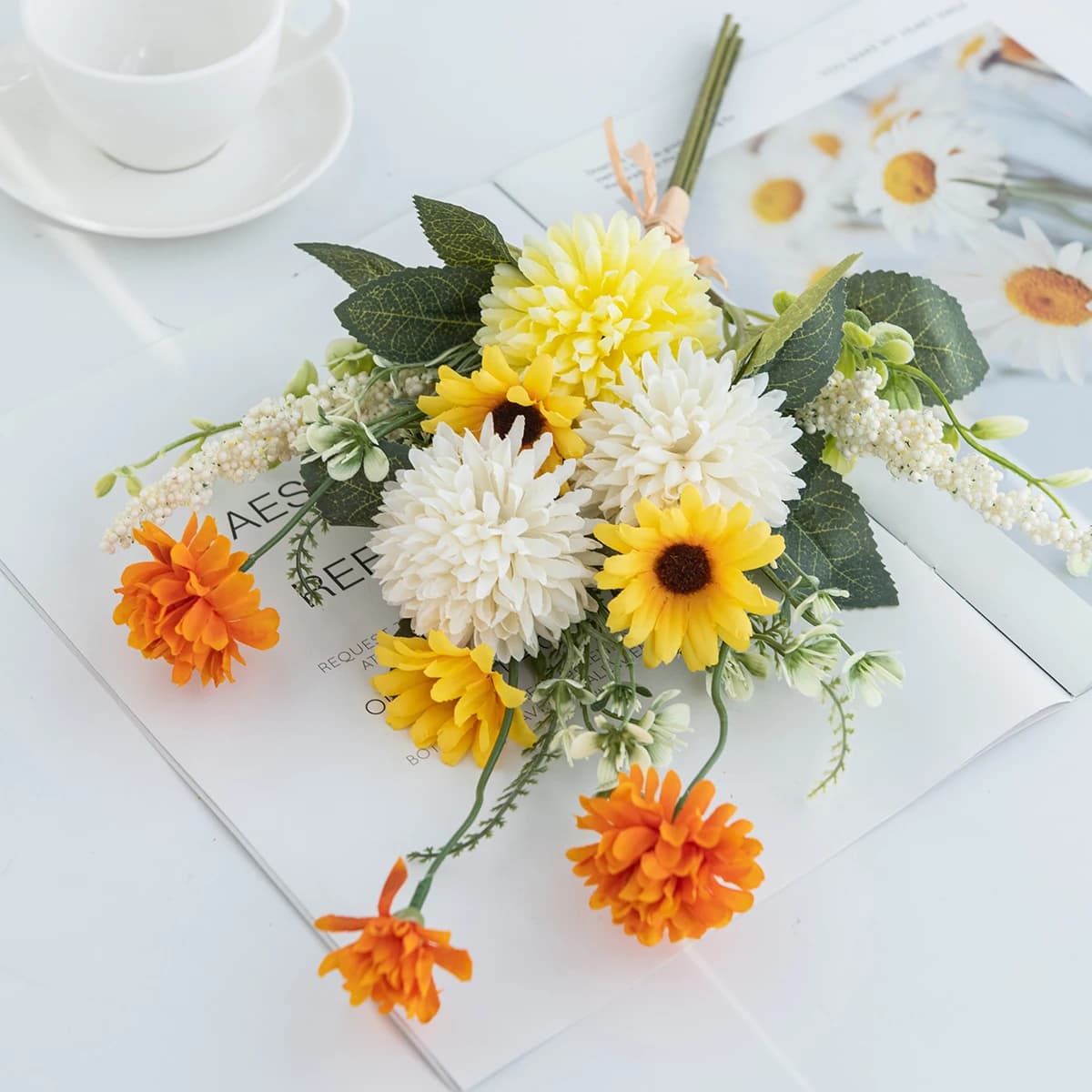 Fiori Artificiali in Seta, Crisantemo Bulbou, Erba a Bolle, Ghirlanda per Matrimoni e Festival, Bouquet da Sposa, Decorazione Fai-da-Te per Casa, Accessorio Decorativo in Vendita