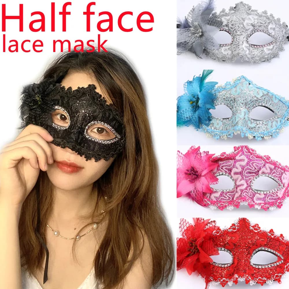 Maschera di Halloween Masquerade Principessa Mezza faccia Pizzo Plus Fiore Bambini Maschera per occhi per adulti Puntelli per spettacoli per feste femminili