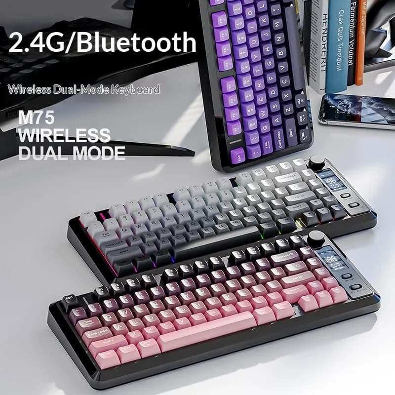 Freewolf M75 Tastiera Wireless Bluetooth Dual-Mode, Tasti PBT, Ricaricabile e Portatile, Progettata Appositamente per il Gaming E-Sports
