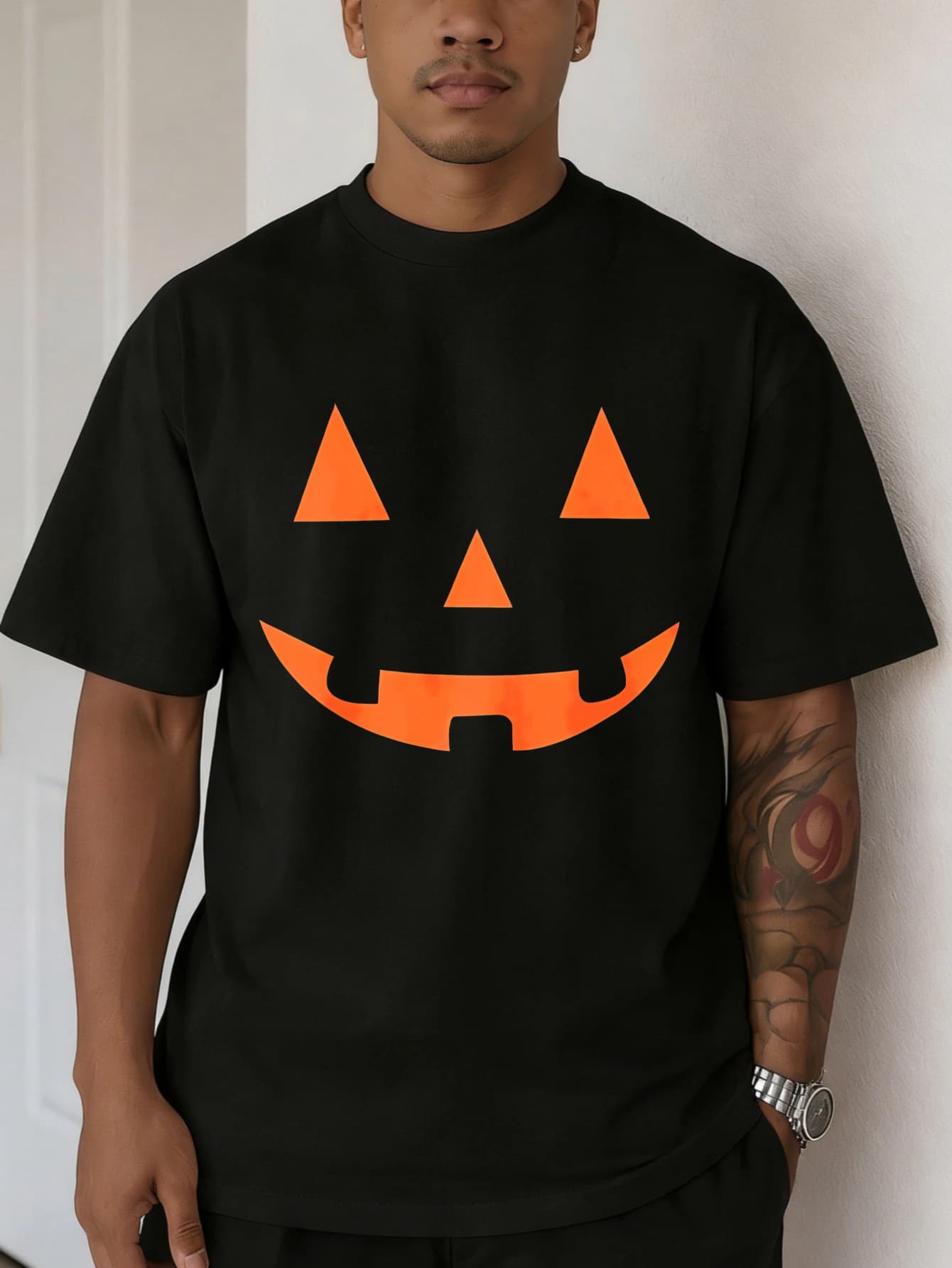 T-Shirt da Uomo con Grafica Divertente di Zucca di Halloween, in Cotone, Collo Tondo, Manica Corta, Casual, per Uso Quotidiano Estivo, Regalo per Lui