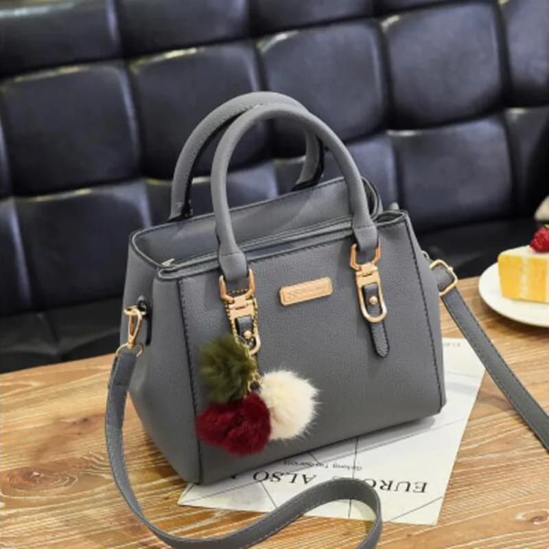 Winter Hairball Handbag For Women PU Leather Crossbody Shoulder Bag High Quality Top-handle Bag Shopping Purse Middle-aged Bag
