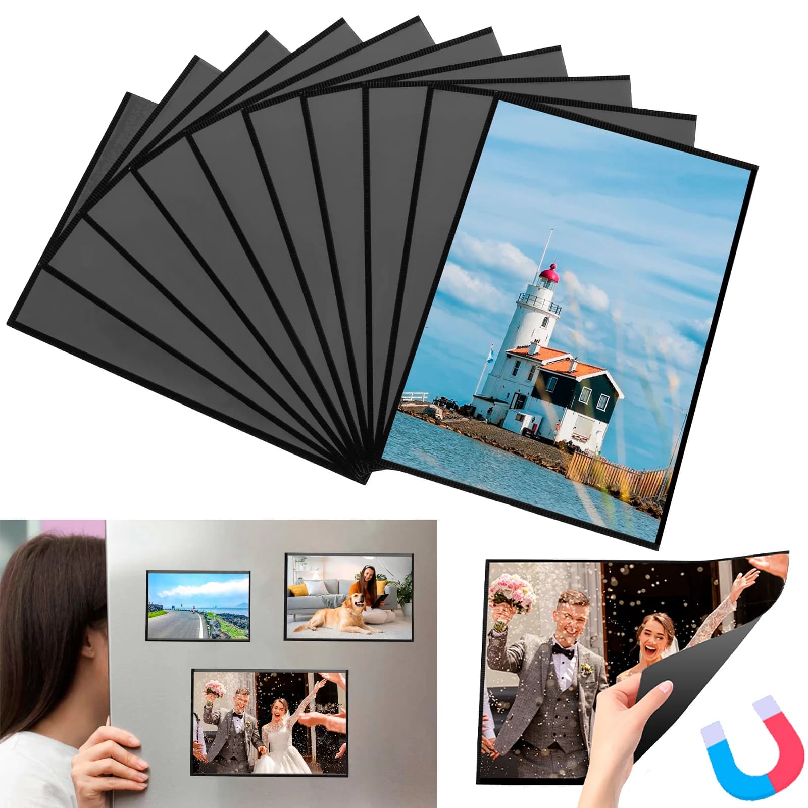 10pcs Magnetic Picture Frames 4"X6",5"X7",8.5"X11"Magnet Photo Frame Pockets/Postcard Holder,Decorations for home/office/fridge