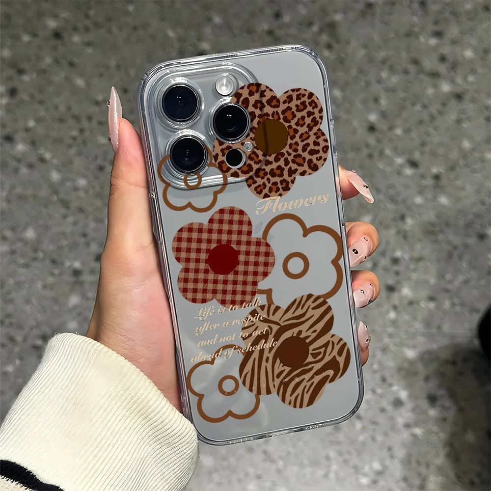 Custodia per telefono in silicone con fiori fantasia marroni per IPhone 17 16 15 14 13 12 11 Pro Xs Max Air Mini 7 8 6 6s Plus SE 2020 2022 Cover