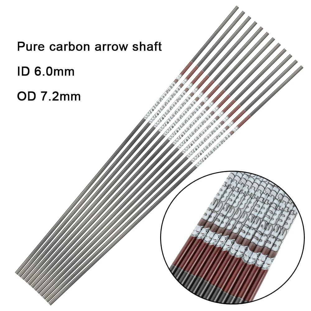 6/12 Pezzi Asta per Freccia in Carbonio Puro 31" ID6.0mm OD 7.2mm Asta Fai-da-te per Tiro con l'Arco Spine 300 400 500 600 per Tiro al Bersaglio e Caccia