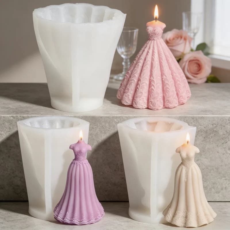 3D Wedding Dress Silicone Candle Mold, Bridal Gown with Hanger Wax Mould for DIY Soap Resin Plaster Craft, Wedding Gift & Decor