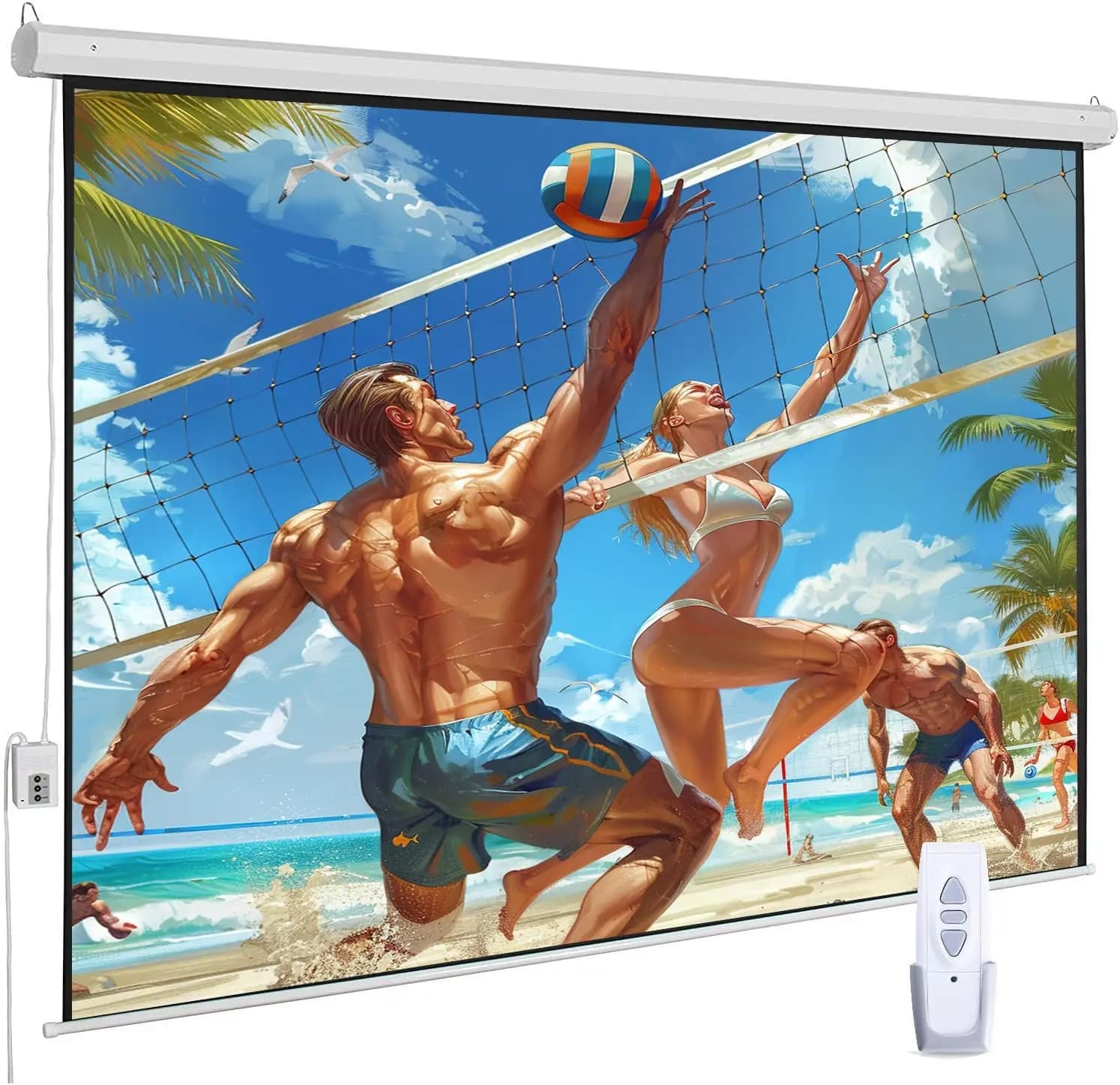 Schermo per Proiettore Motorizzato 120", Elettrico 16:9 con Telecomando, Schermo HD per Interni/Esterni per Home Theater e Ufficio