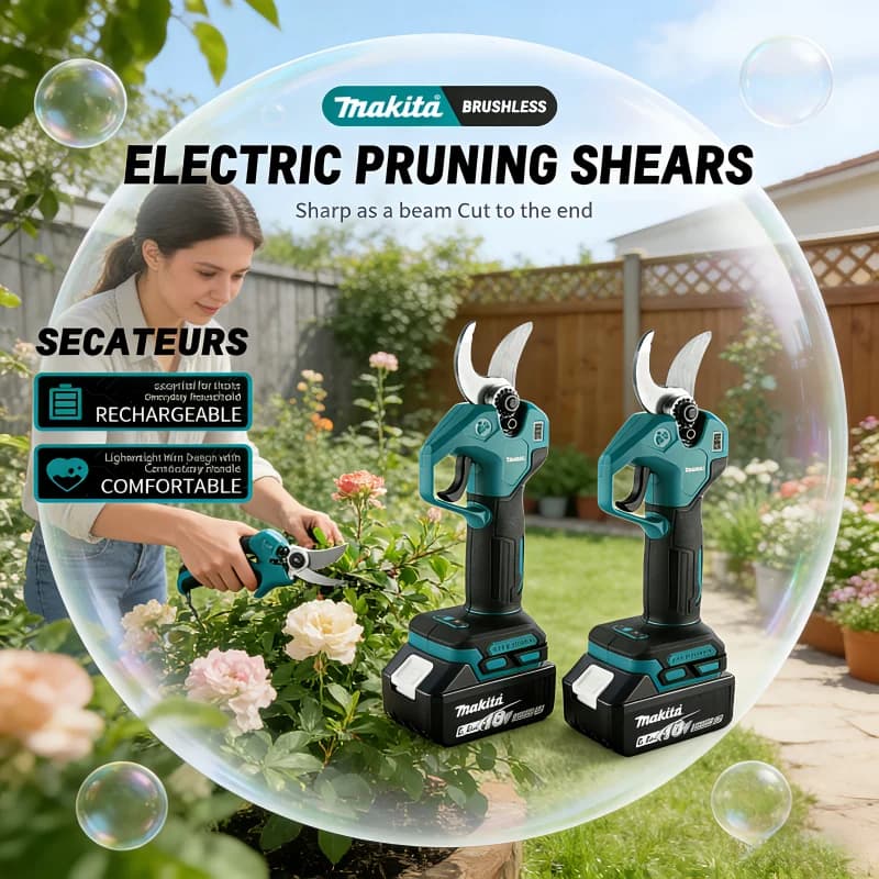Nuove Forbici da Giardino Elettriche Makita 18V 6.0Ah Senza Spazzole con Display LED, Utensile a Batteria