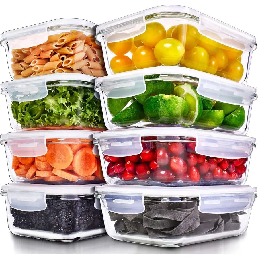 Set di 8 Contenitori in Vetro da 36 Oz per Preparazione Pasti, Lavabili in Lavastoviglie, Adatti per Microonde, Freezer e Forno, Contenitori in Vetro con Coperchi Multi-Scomparto
