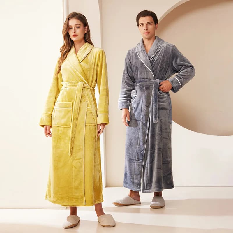 Caldo pile di corallo Kimono Accappatoio Abito invernale in flanella ispessita Coppia indumenti da letto Allentato Abbigliamento per la casa Abito lungo Indumenti da notte Pigiama