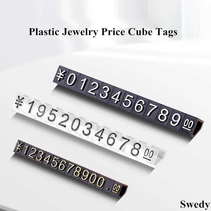 10 strisce 3x5mm Mini cubi dei prezzi in plastica Display Tag Numero regolabile Etichetta Stand Dollaro Eur Gioielli Orologio Prezzo Segno Titolare