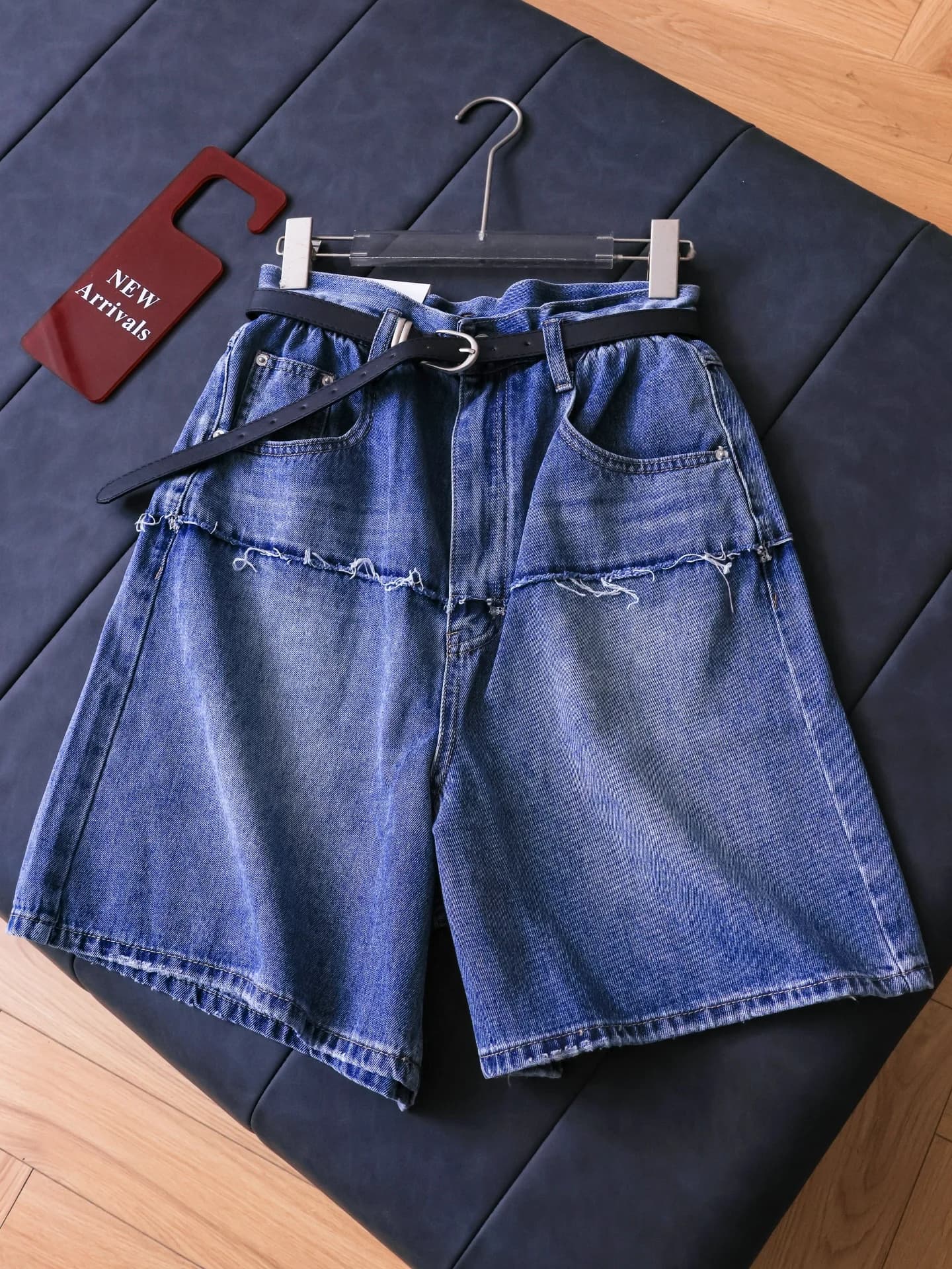 Jeans a Vita Alta e Gamba Larga per Donna, Shorts in Denim con Patchwork, Casual e Traspiranti per l'Estate