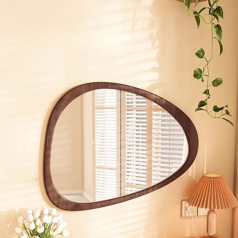 Specchio moderno per ragazze Funky in legno asimmetrico Bagno Espelhos Decorazioni per la casa Specchio da parete irregolare Decorazione del soggiorno