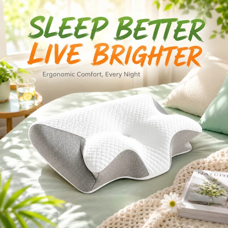 Grey Butterfly Memory Foam Airplane Pillow, Ergonomic Neck Support, Soft Cushion Relieves Neck Pain for Better Sleep