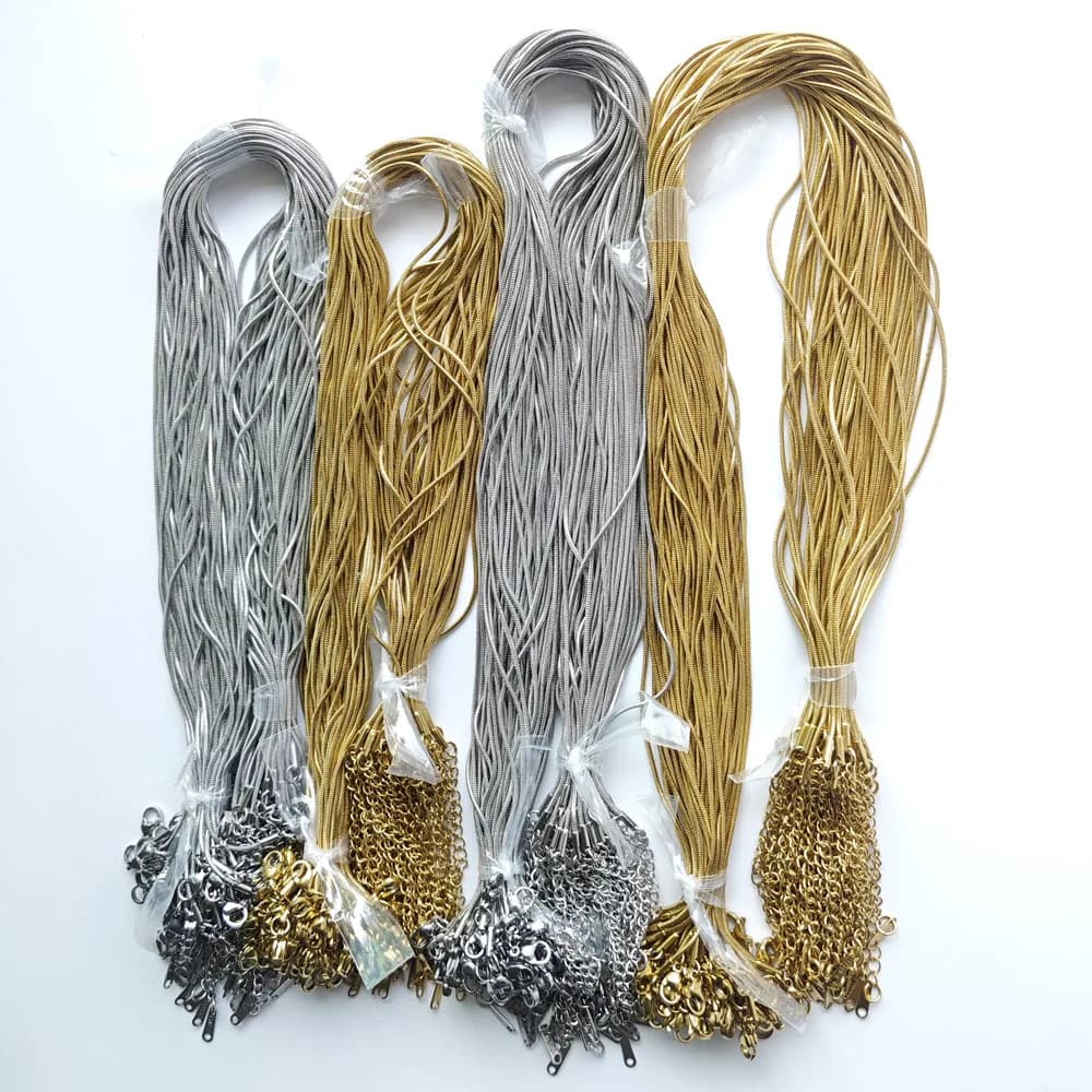 Commercio all'ingrosso 25 pz Buono 0.9mm 1.2mm collane a catena del serpente in acciaio inossidabile 40 45 cm + 5 cm Chiusura a moschettone Accessori gioielli fai da te che fanno