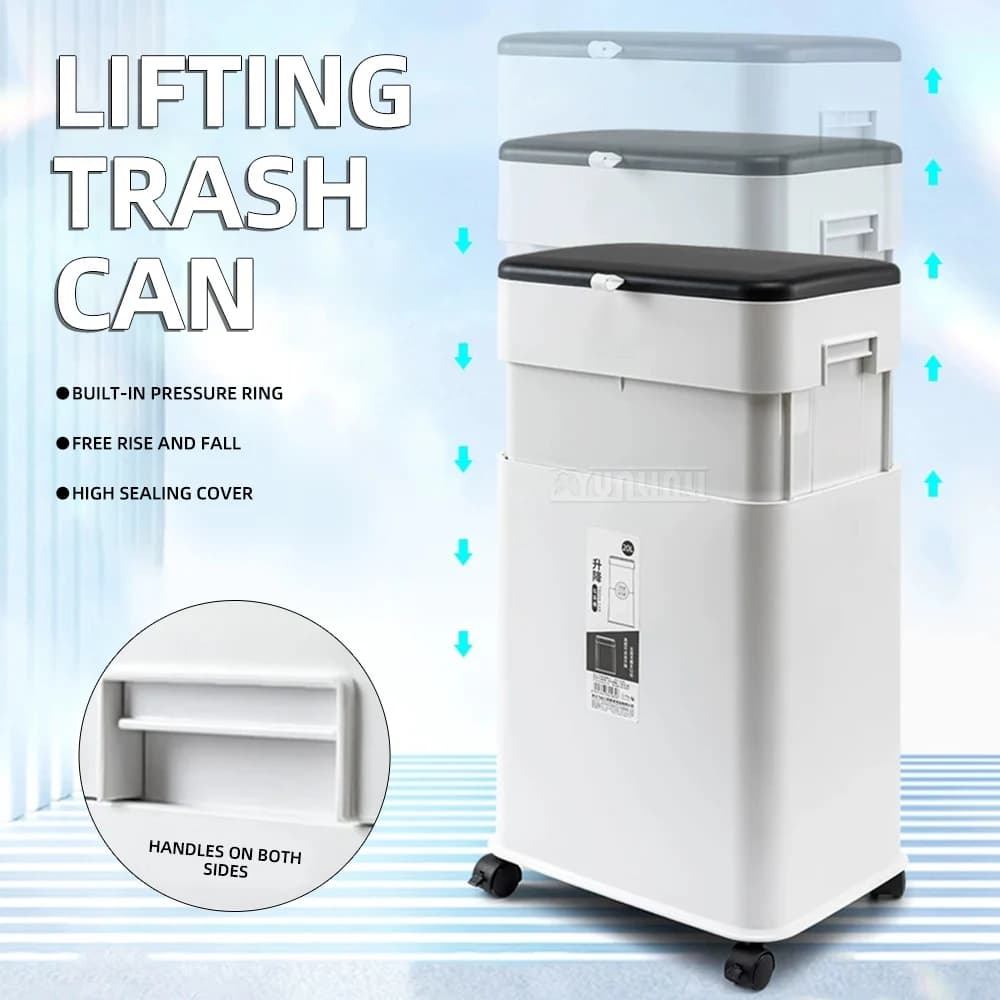 Creative Adjustable-Height Home Trash Can with Wheels—Stylish, Lidded Kitchen Trash Can with Storage