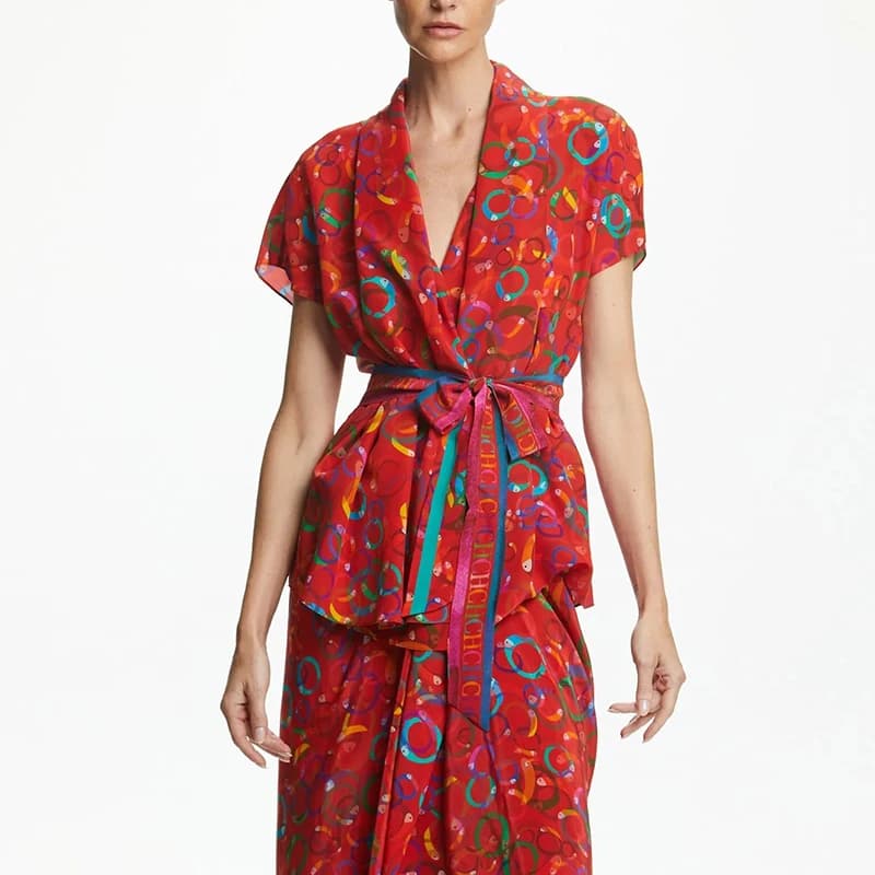 CHCH 2024 New Blouse Women Fashion short sleeves Blusas Geometric Print Red Clothing Female Shirt Slim Lady Top Wears