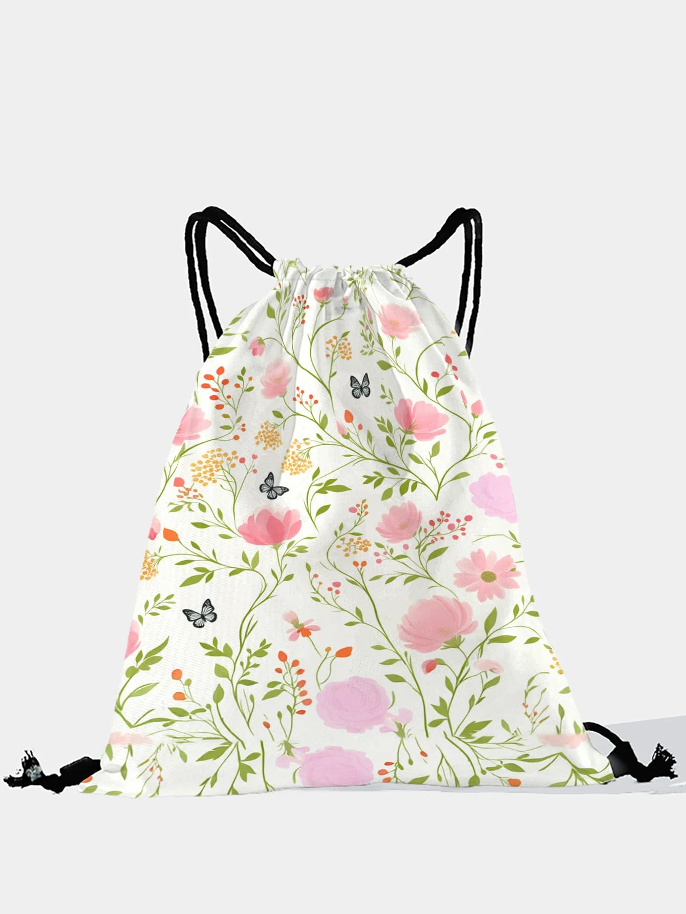 Zaino con coulisse con stampa floreale e farfalle, borsa sportiva leggera per palestra, yoga, viaggi, scuola, shopping e uso quotidiano