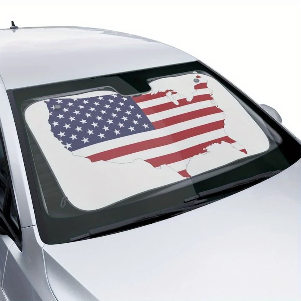 American Flag Car Sunshade - Patriotic Auto Window Shade, USA Flag Windshield Cover, Independence Day Vehicle Sun Shade, Fourth