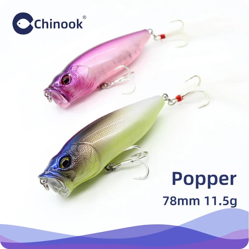 Esca da pesca Chinook Popper 78mm 14.8g, esca artificiale rigida per la pesca in superficie, per bass, persico, luccio, buzzbait pop max