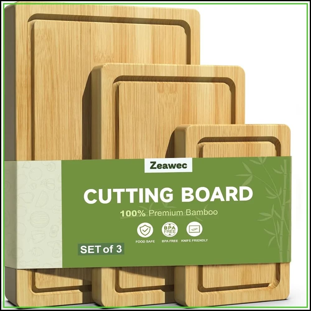 3-Piece Bamboo Cutting Board Set - Crack-Resistant, Pre-Oiled, with Juice Grooves