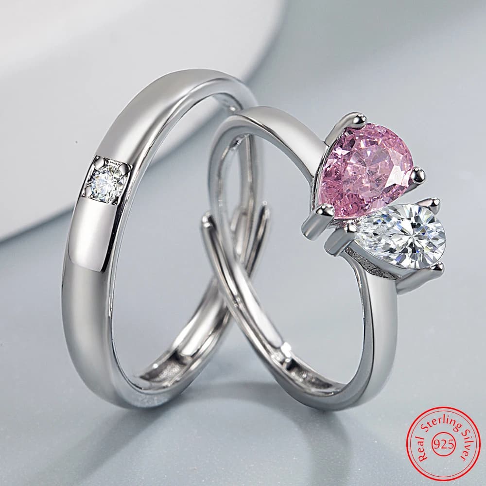 New Arrivals Woman's 925 Sterling Silver High Quality Couple Jewelry Fashion Heart Crystal Zircon Ring For Men XY0320