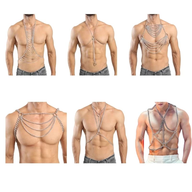 Catena per il corpo da uomo regolabile, gioielli sexy con catena per il petto, cintura punk, accessori per costumi da discoteca
