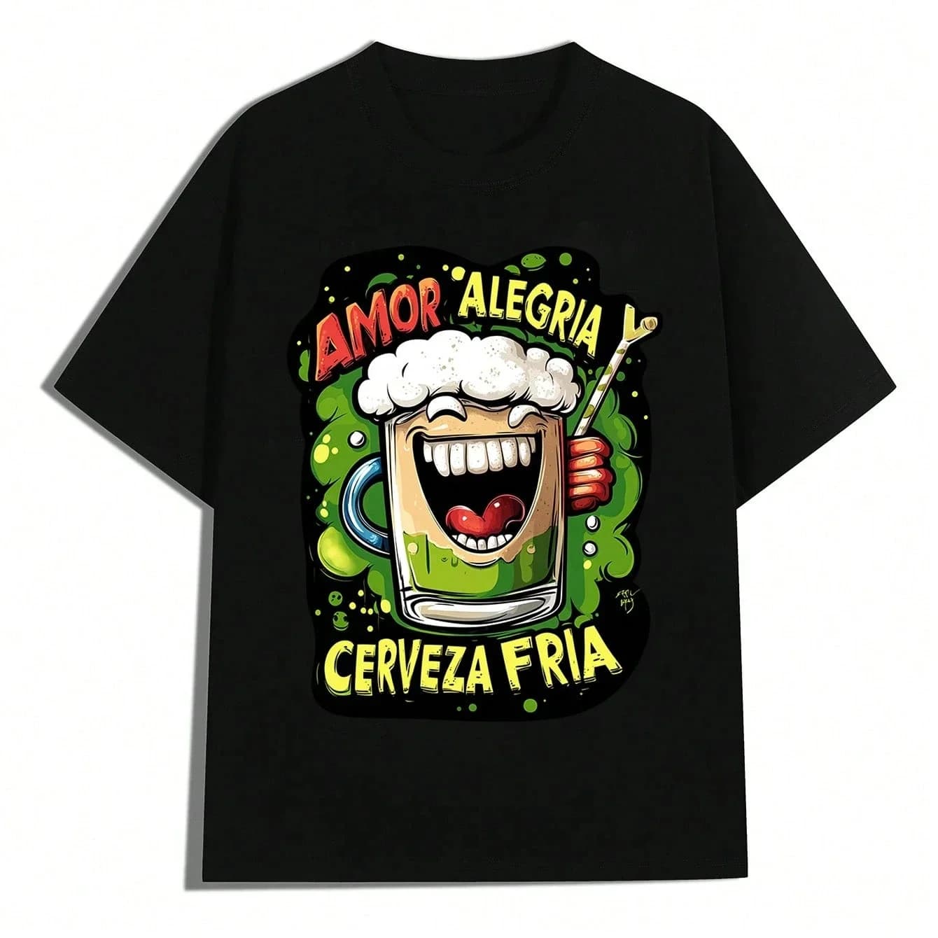 Amor Alegria Cerveza Fria Beer Mug Graphic Tee T-shirt da uomo in cotone traspirante