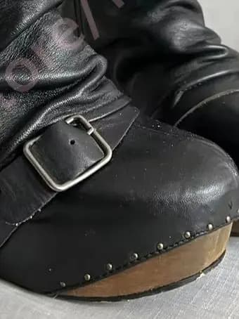 Retro Black Women's Slouchy Boots with Wedge Heel Metal Buckle Decorative Nails Platform for Winter Outdoor Daily Wear