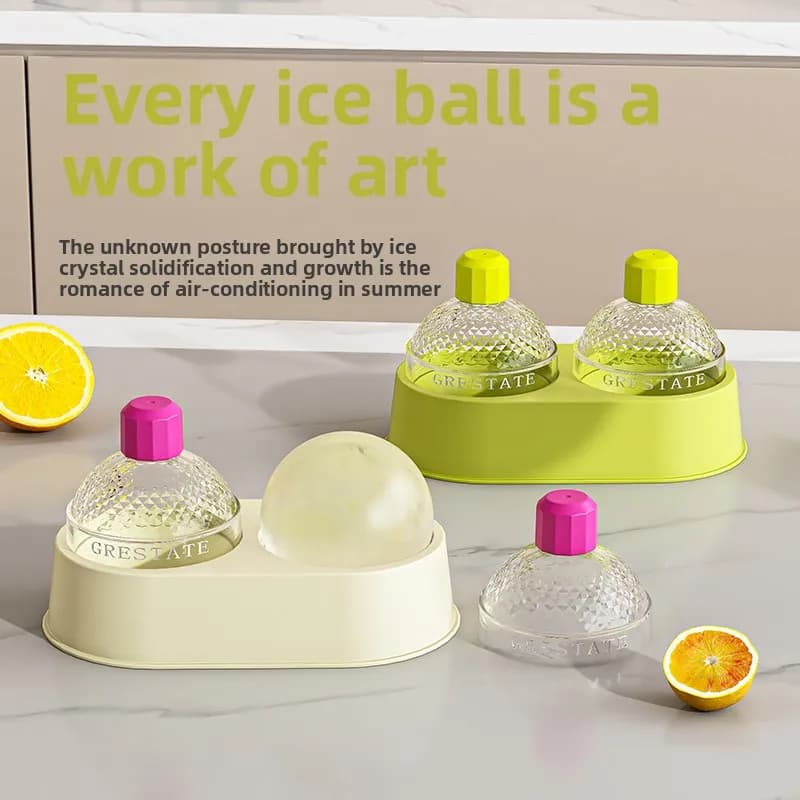 Stampi per palline di ghiaccio in silicone per macchine rotonde di whisky con coperchi Creatore di cubetti di ghiaccio per cocktail, Bourbon e bevande Barista