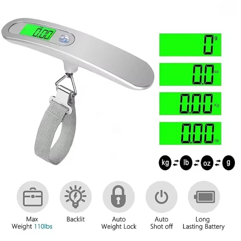 Bilancia elettronica retroilluminata Bilancia a molla Bilancia per bagagli Valigia da viaggio Bilancia con gancio sospeso 50 kg/110 libbre