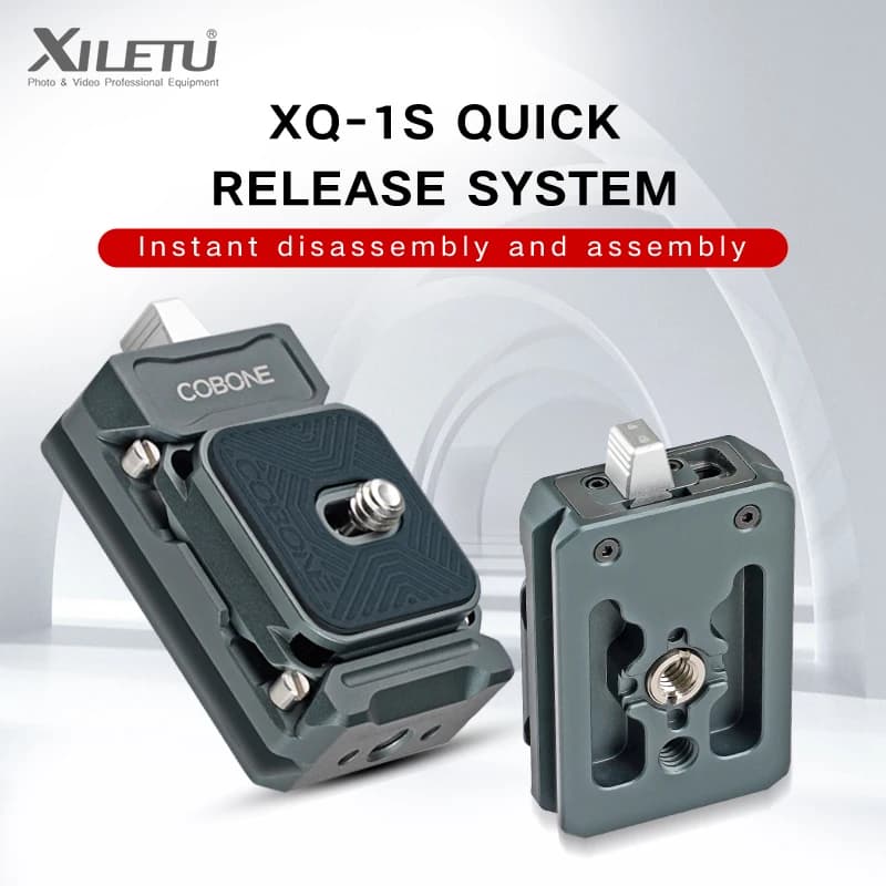 XILETU XQ1S Morsetto per piastra a sgancio rapido con piastra a sgancio rapido Arca Swiss Staffa di montaggio rapido per adattatore per treppiede per fotocamera DSLR