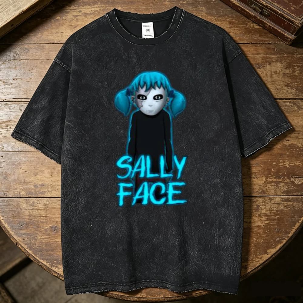 Sally Face cotton Vintage Washed top tees teen University graphic Breathable top tees Y2k Pop Culture aesthetic women Trendy