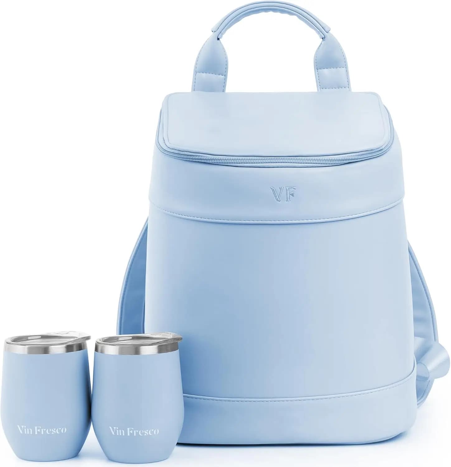 Insulated thermal backpack with 2 glasses for wine – Vegan leather picnic bag stagna – Contains 24 cans