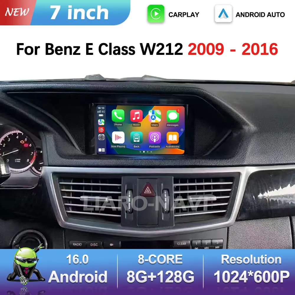 Autoradio Android 16 da 7 pollici per Mercedes Benz Classe E W212 2009-2016, lettore multimediale video, navigatore GPS, Bluetooth, 4G, Carplay wireless, WiFi