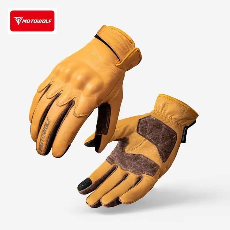 Leather Motorcycle Gloves Retro Riding Gloves Vintage Rider Antislip Touch Screen Protective Knuckle Windproof Cycling Motocross