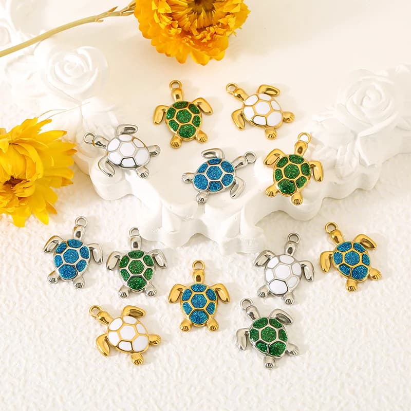 5 ciondoli di tartaruga marina in smalto colorato in acciaio inossidabile per braccialetti fai da te, collane, creazione di gioielli, accessori per ciondoli di piccola tartaruga