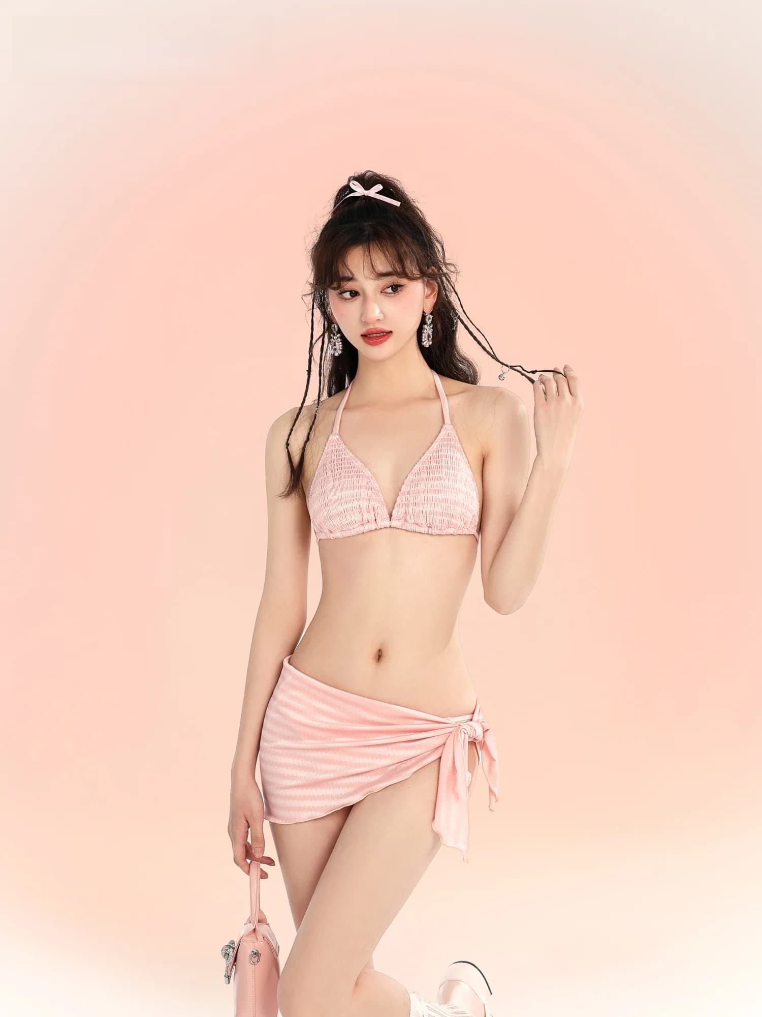 Weswim 2023 Costume da Bagno Estivo da Donna, Bikini con Collo ad Anello, Sexy e Arricciato, Rosa, per Vacanze al Mare, Sport e Fitness