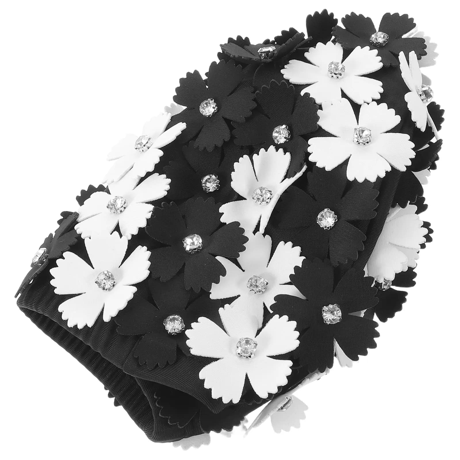 Women Floral Swim Cap Retro Turban Hat for Long Hair Vintage Waterproof Bathing Cap Black White Pool Party Swimwear